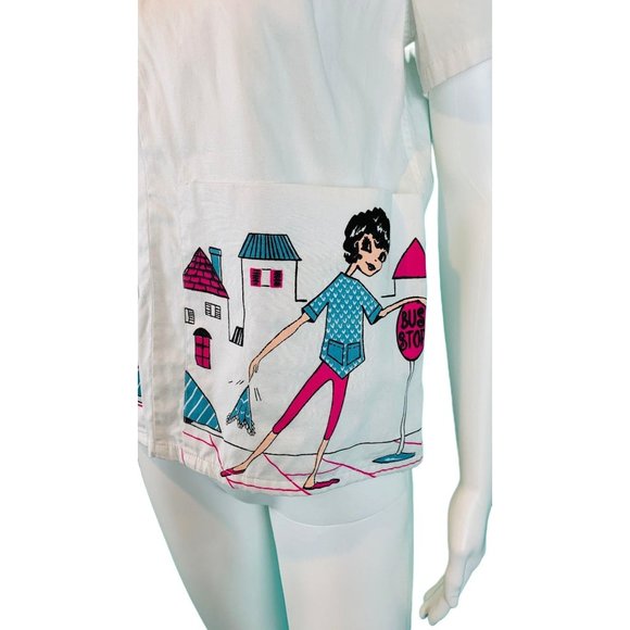 Vintage 60s Novelty Blouse Womens Small Printed Dream Pockets Girl Shirts - Picture 5 of 10